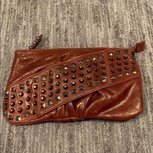 Romy Gold brown leather clutch bag